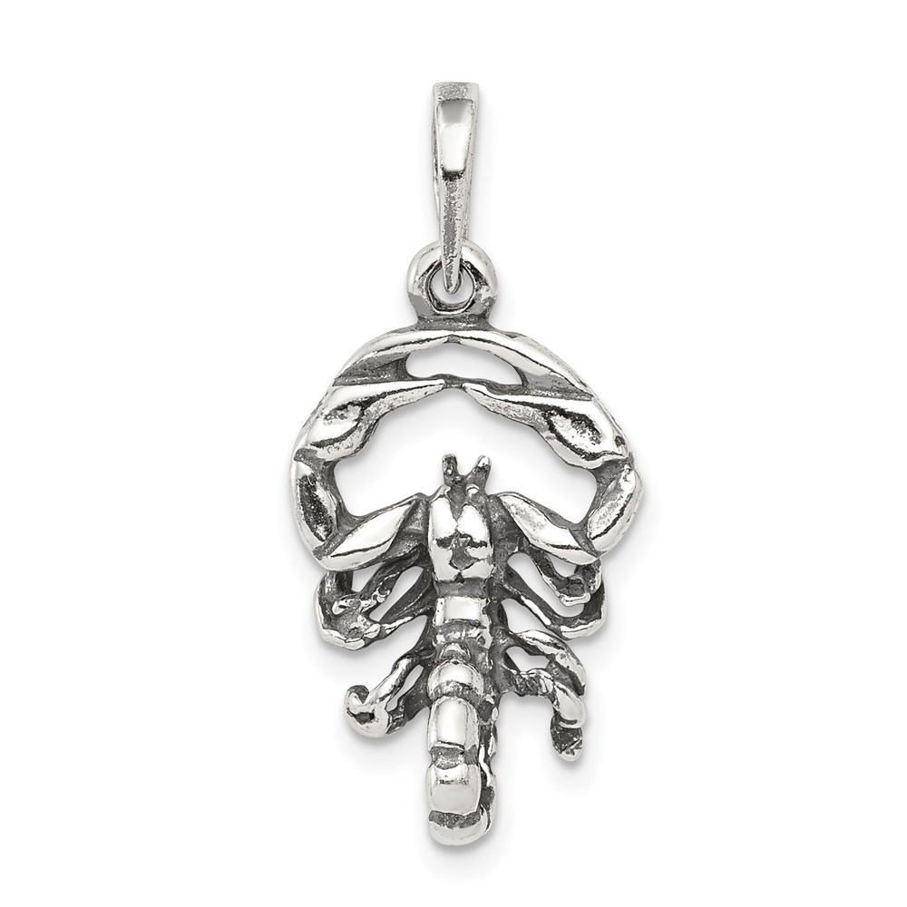 Sterling Silver Scorpio the Scorpion Zodiac 3D Antiqued Pendant
