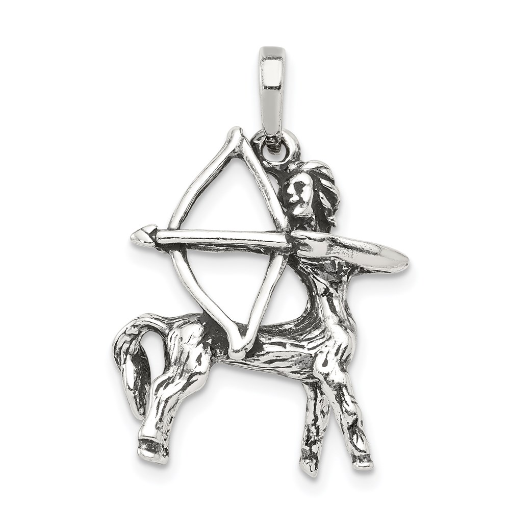 Sterling Silver Sagittarius the Archer Zodiac 3D Antiqued Pendant