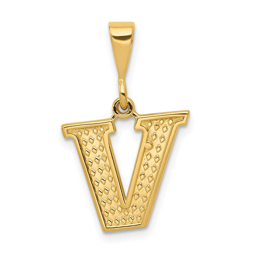 14k Yellow Gold, Ashley Collection, Textured Initial V Pendant