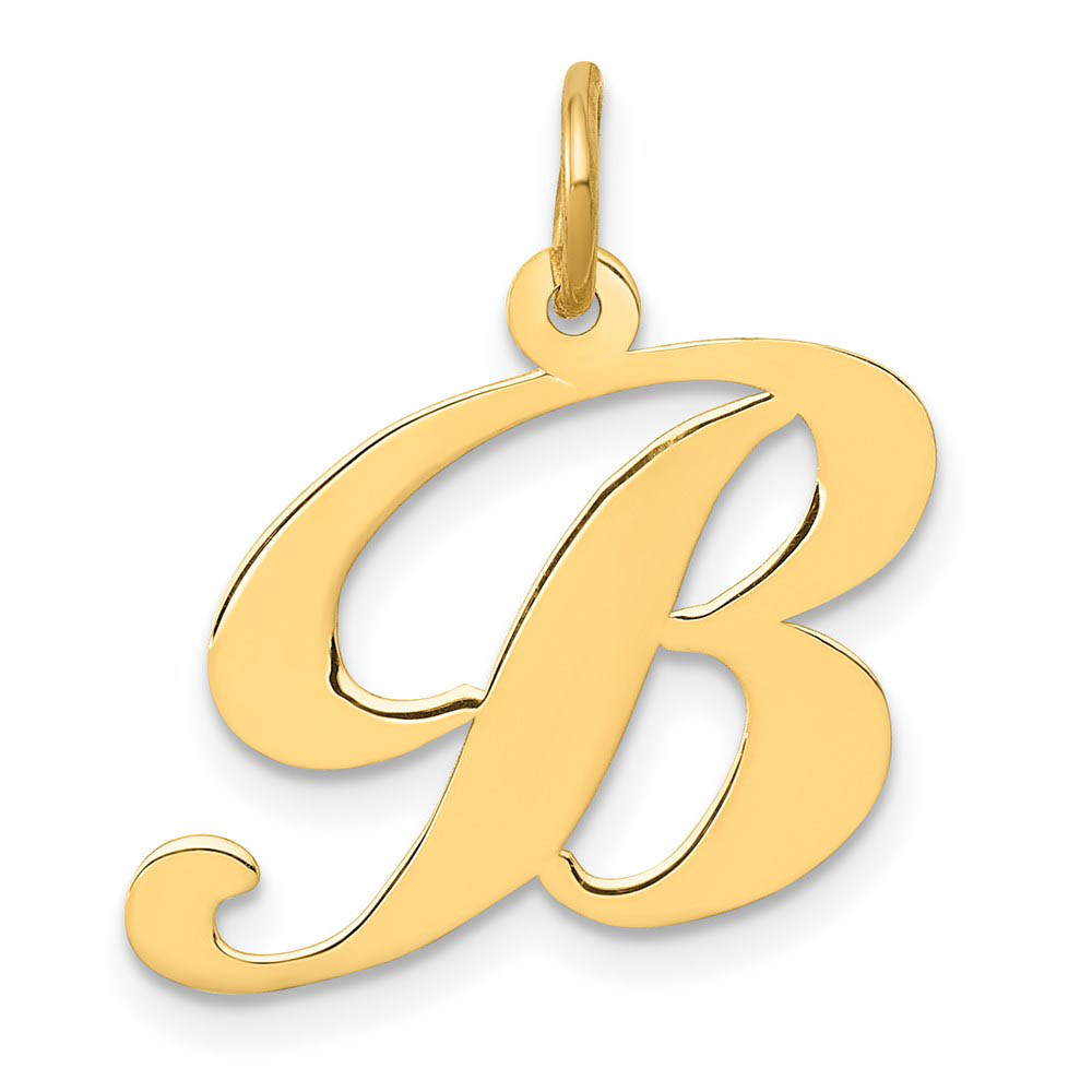 14k Yellow Gold, Ella Collection Fancy Script Initial B Pendant