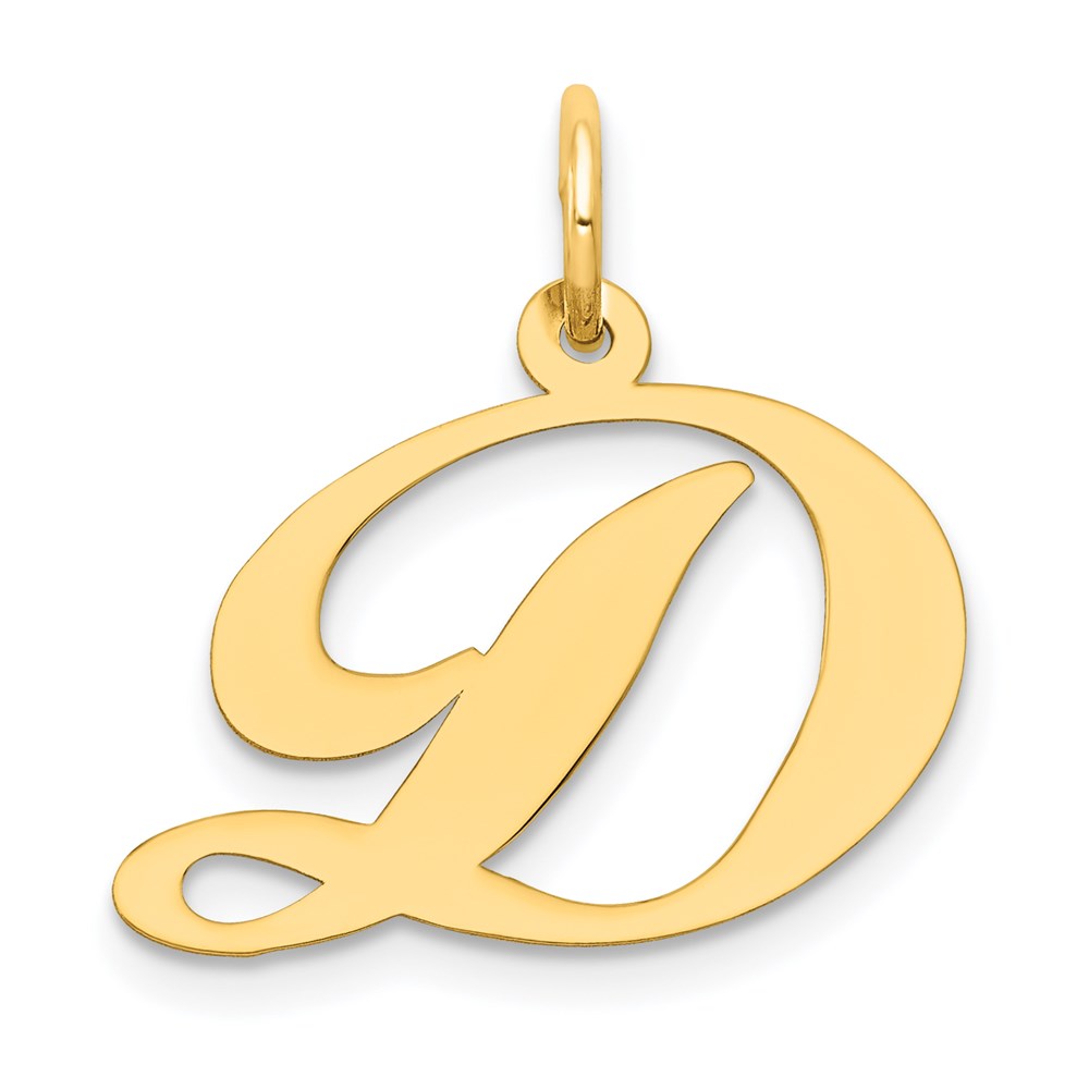 14k Yellow Gold, Ella Collection Fancy Script Initial D Pendant