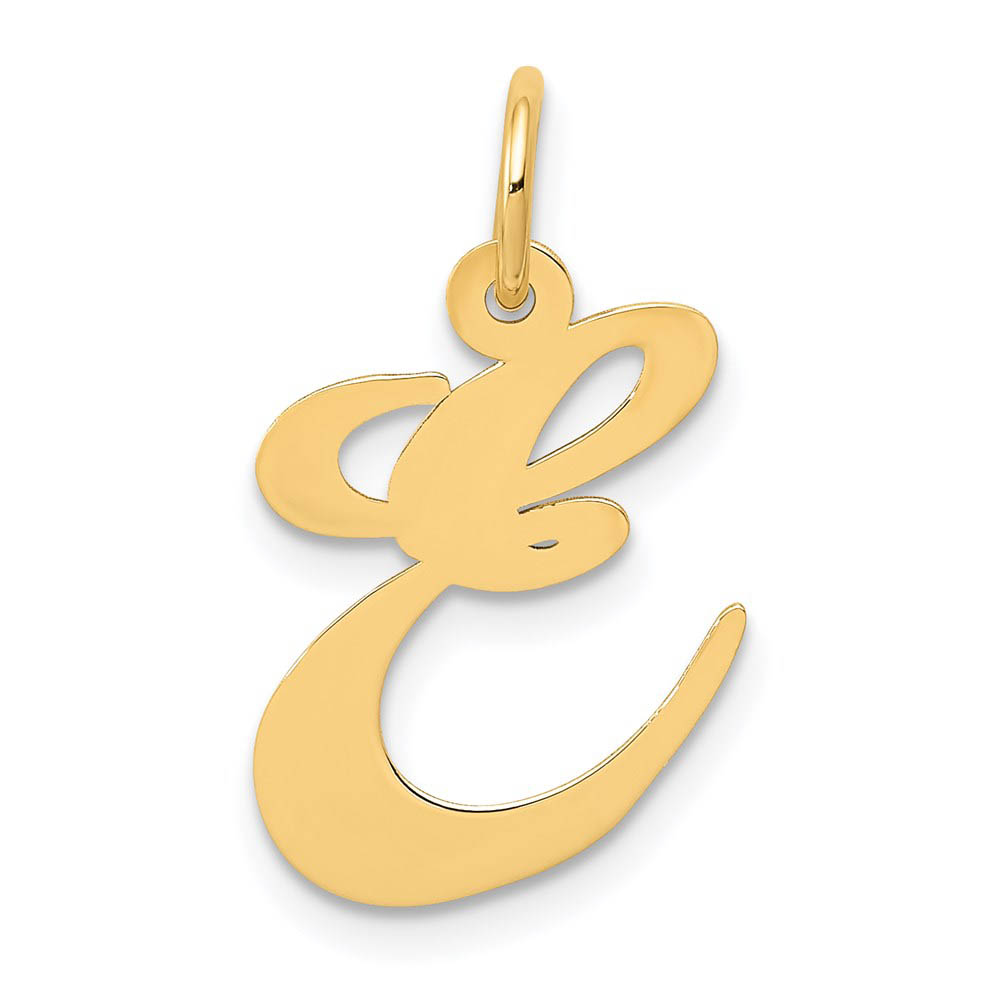 14k Yellow Gold, Ella Collection Fancy Script Initial E Pendant