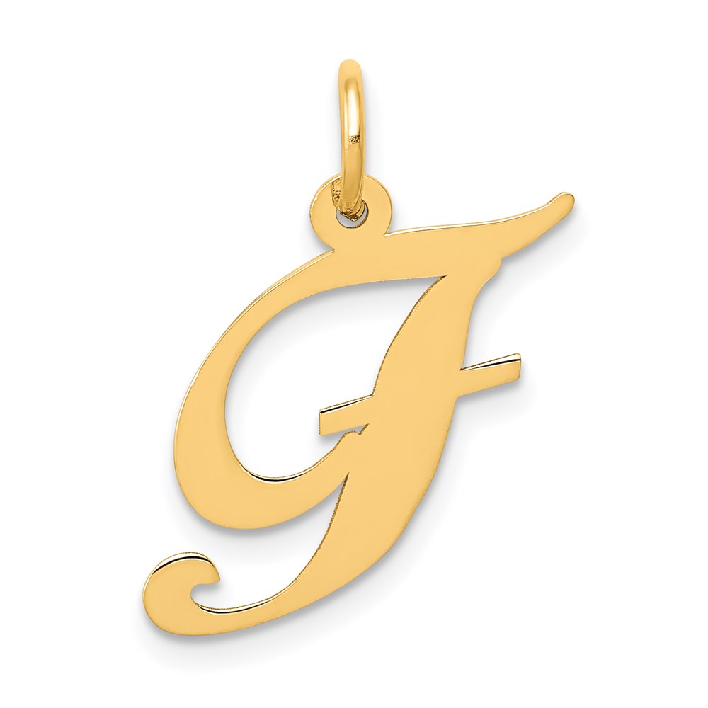 14k Yellow Gold, Ella Collection Fancy Script Initial F Pendant