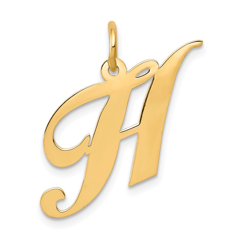 14k Yellow Gold, Ella Collection Fancy Script Initial H Pendant