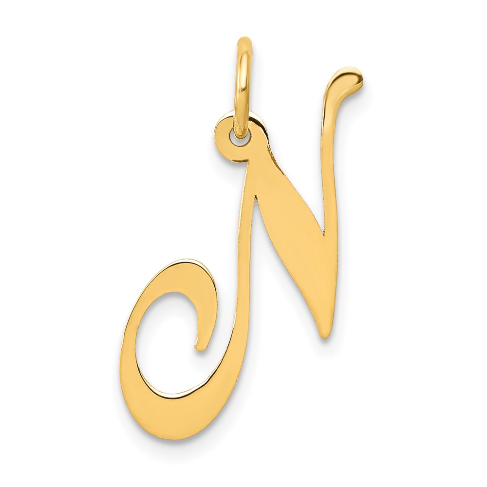 14k Yellow Gold, Ella Collection Fancy Script Initial N Pendant