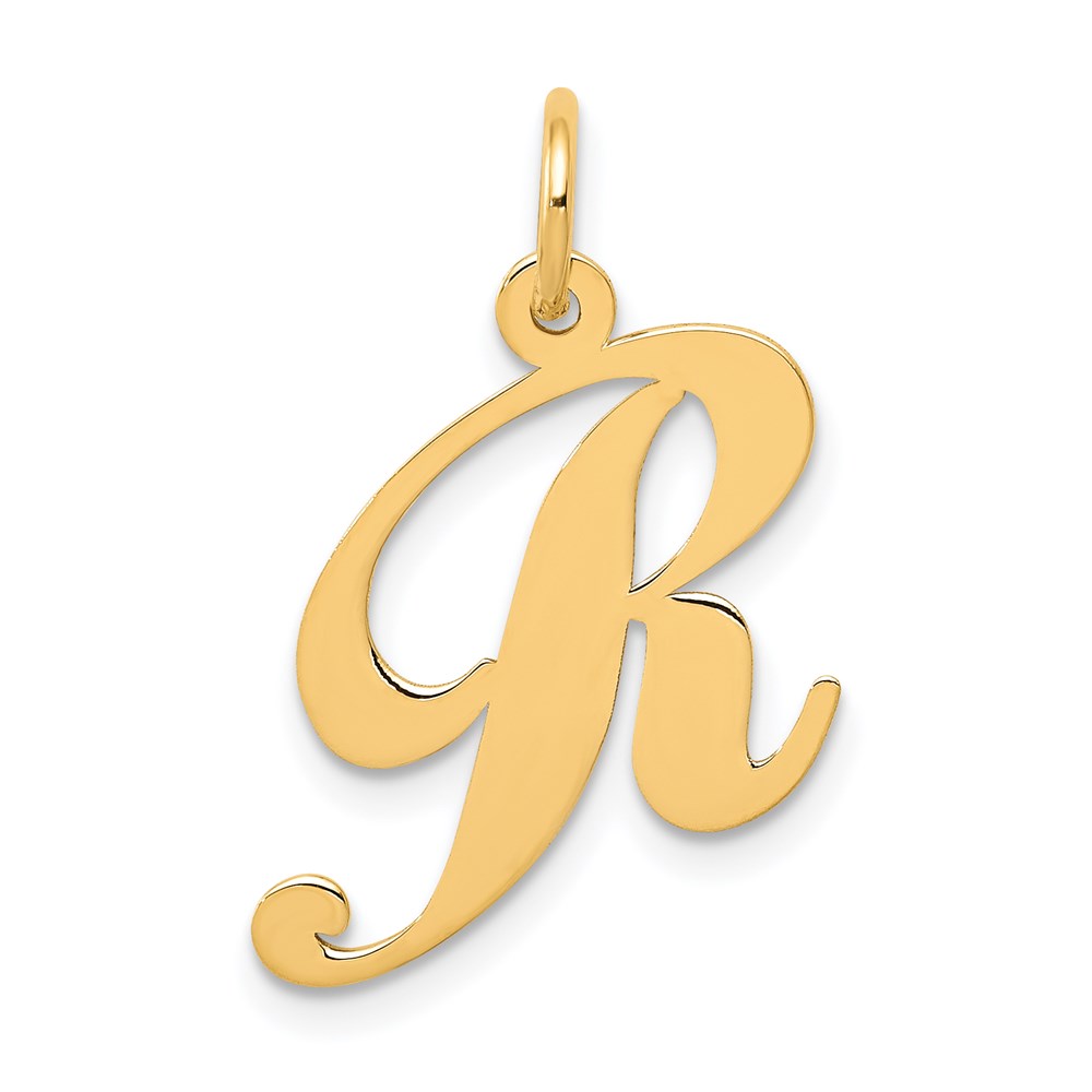 14k Yellow Gold, Ella Collection Fancy Script Initial R Pendant