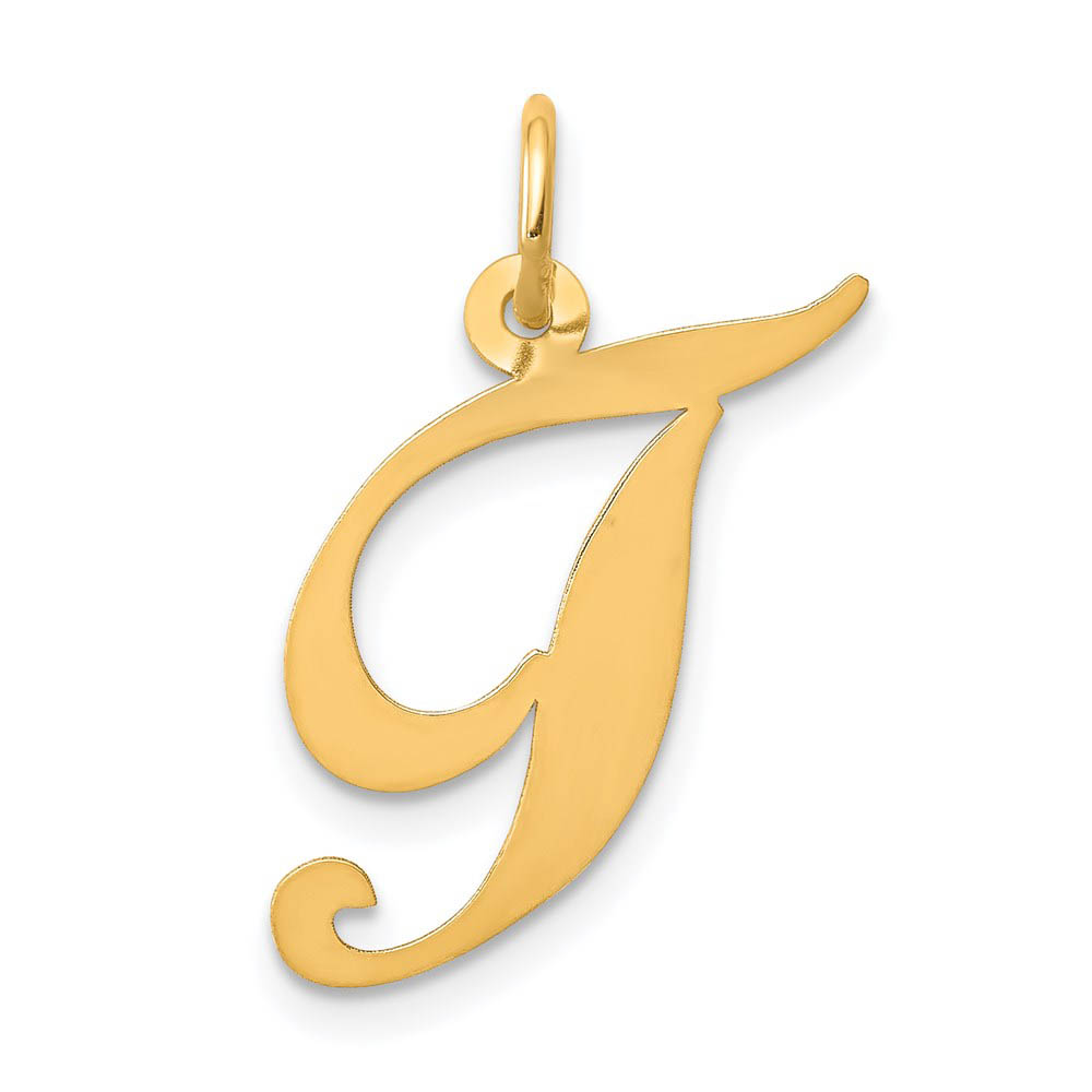 14k Yellow Gold, Ella Collection Fancy Script Initial T Pendant