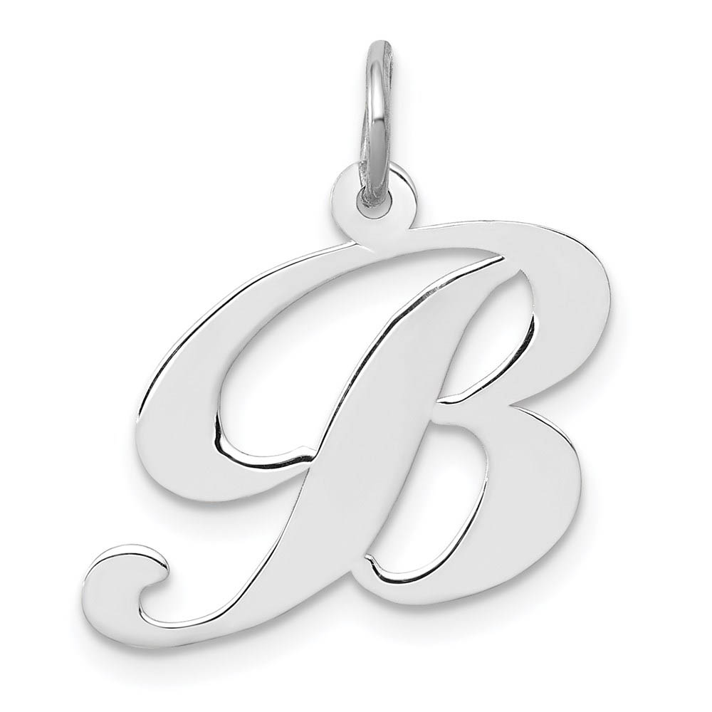 14k White Gold, Ella Collection Fancy Script Initial B Pendant