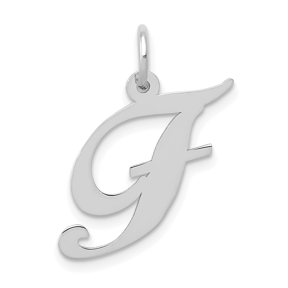 14k White Gold, Ella Collection Fancy Script Initial F Pendant