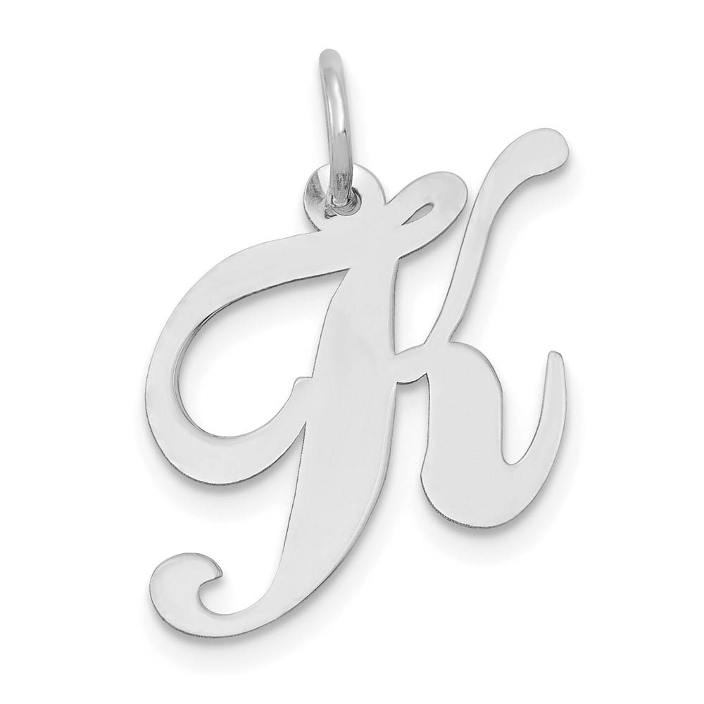 14k White Gold, Ella Collection Fancy Script Initial K Pendant