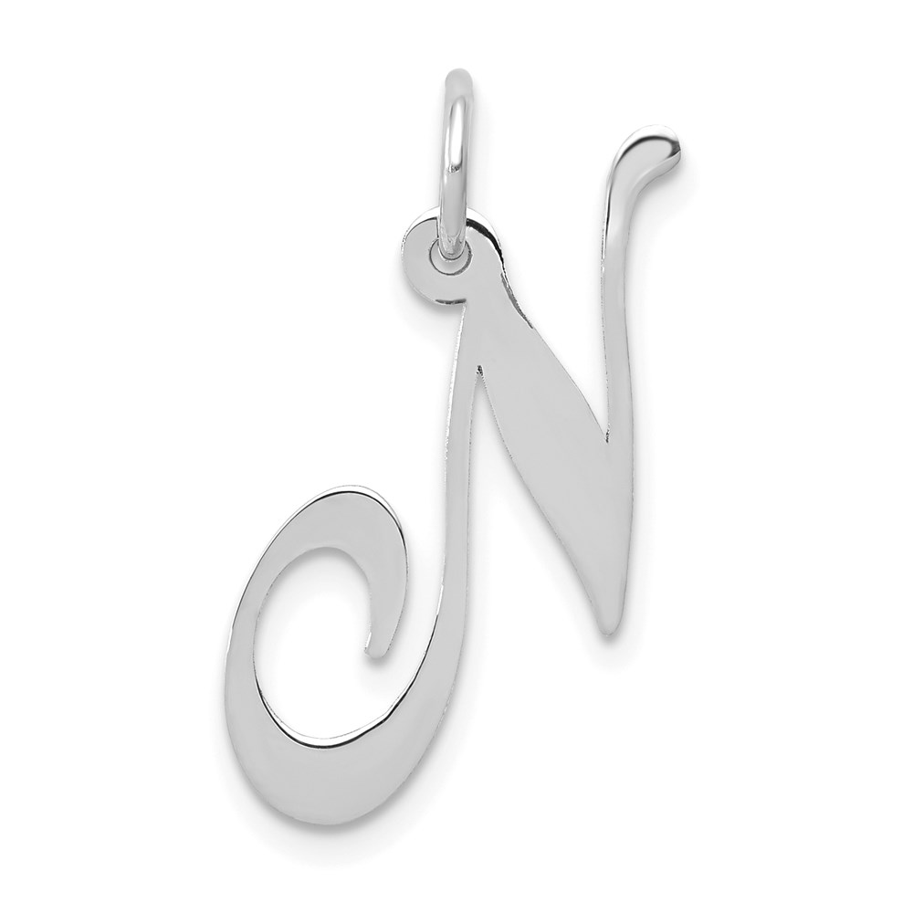 14k White Gold, Ella Collection Fancy Script Initial N Pendant
