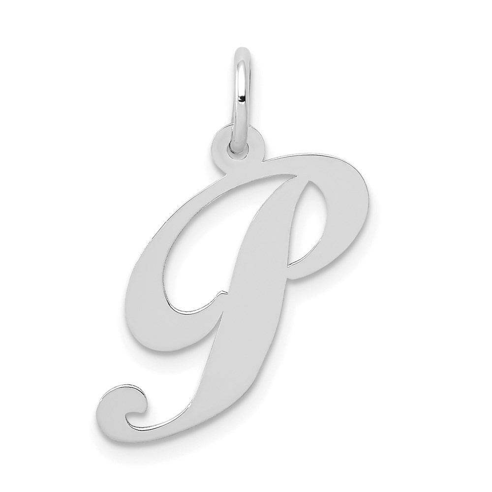 14k White Gold, Ella Collection Fancy Script Initial P Pendant