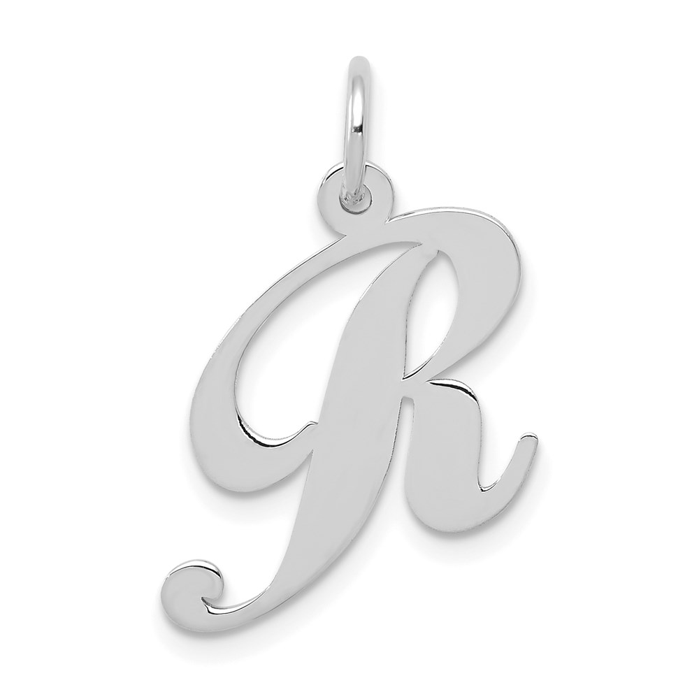 14k White Gold, Ella Collection Fancy Script Initial R Pendant
