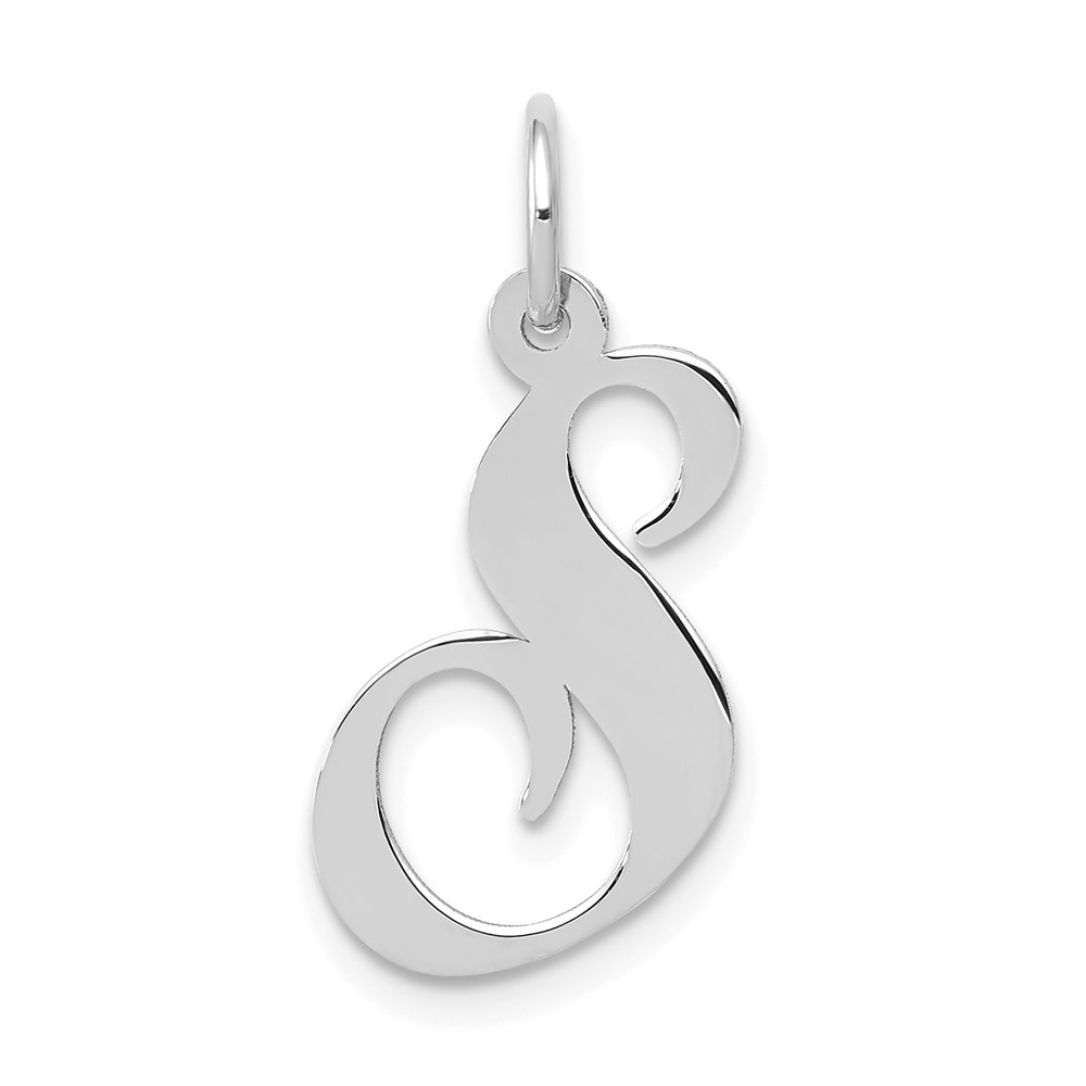 14k White Gold, Ella Collection Medium Fancy Script Initial Pendant