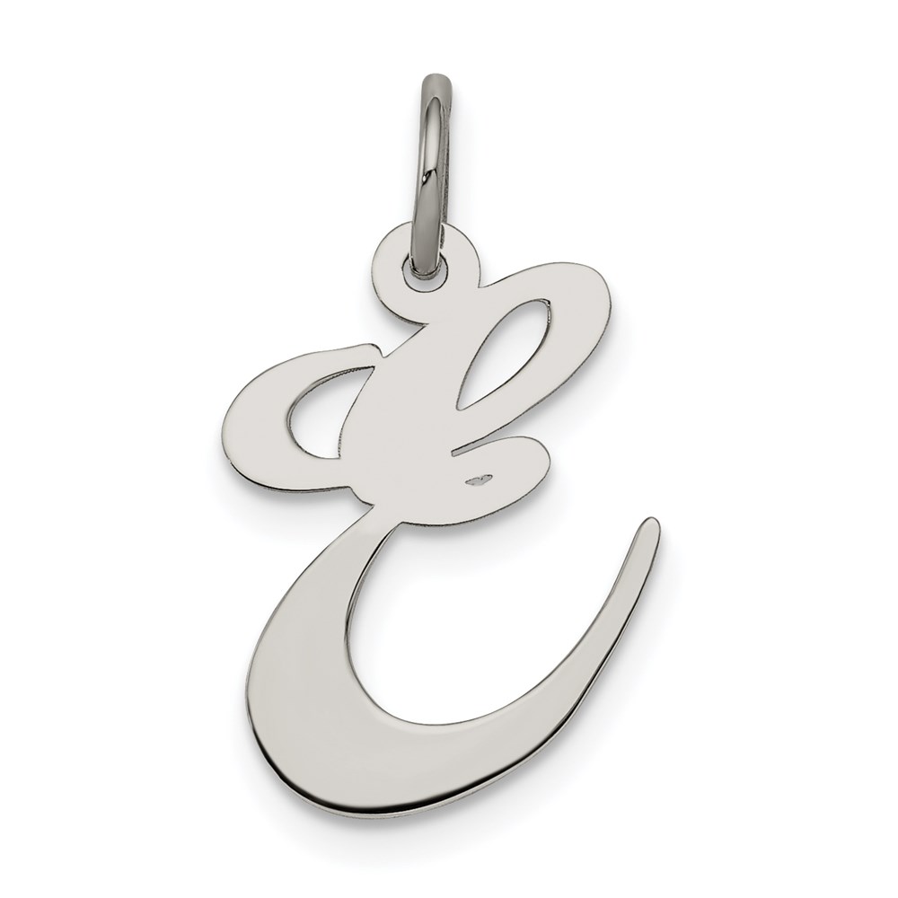 Sterling Silver, Ella Collection Fancy Script Initial E Pendant