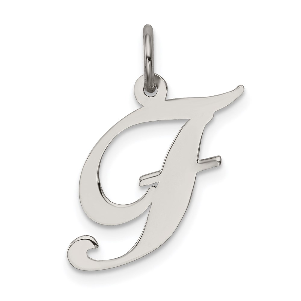 Sterling Silver, Ella Collection Fancy Script Initial F Pendant