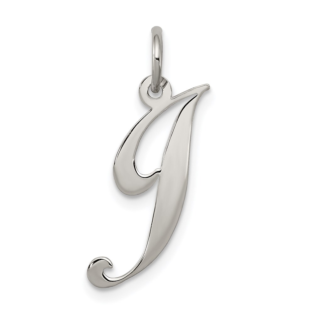 Sterling Silver, Ella Collection Fancy Script Initial J Pendant