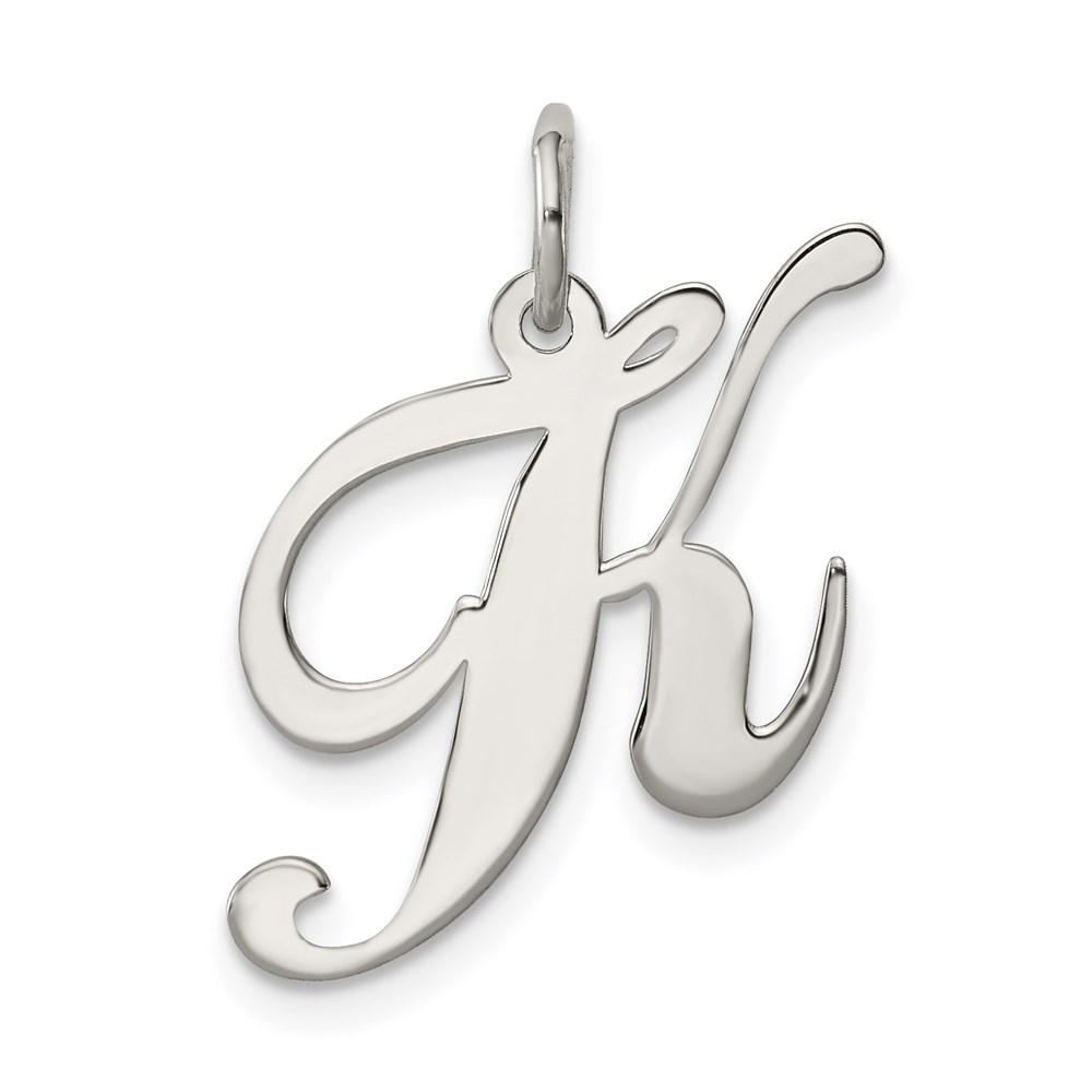 Sterling Silver, Ella Collection Fancy Script Initial K Pendant