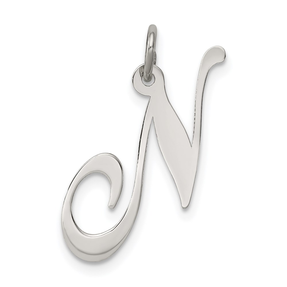 Sterling Silver, Ella Collection Fancy Script Initial N Pendant