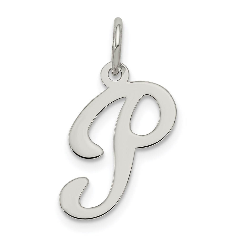 Sterling Silver, Ella Collection Fancy Script Initial P Pendant