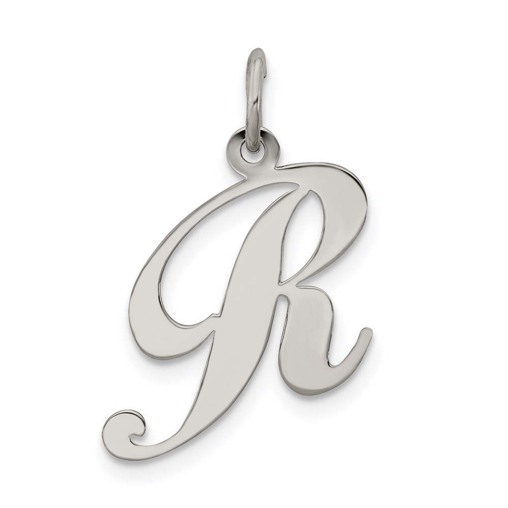 Sterling Silver, Ella Collection Fancy Script Initial R Pendant