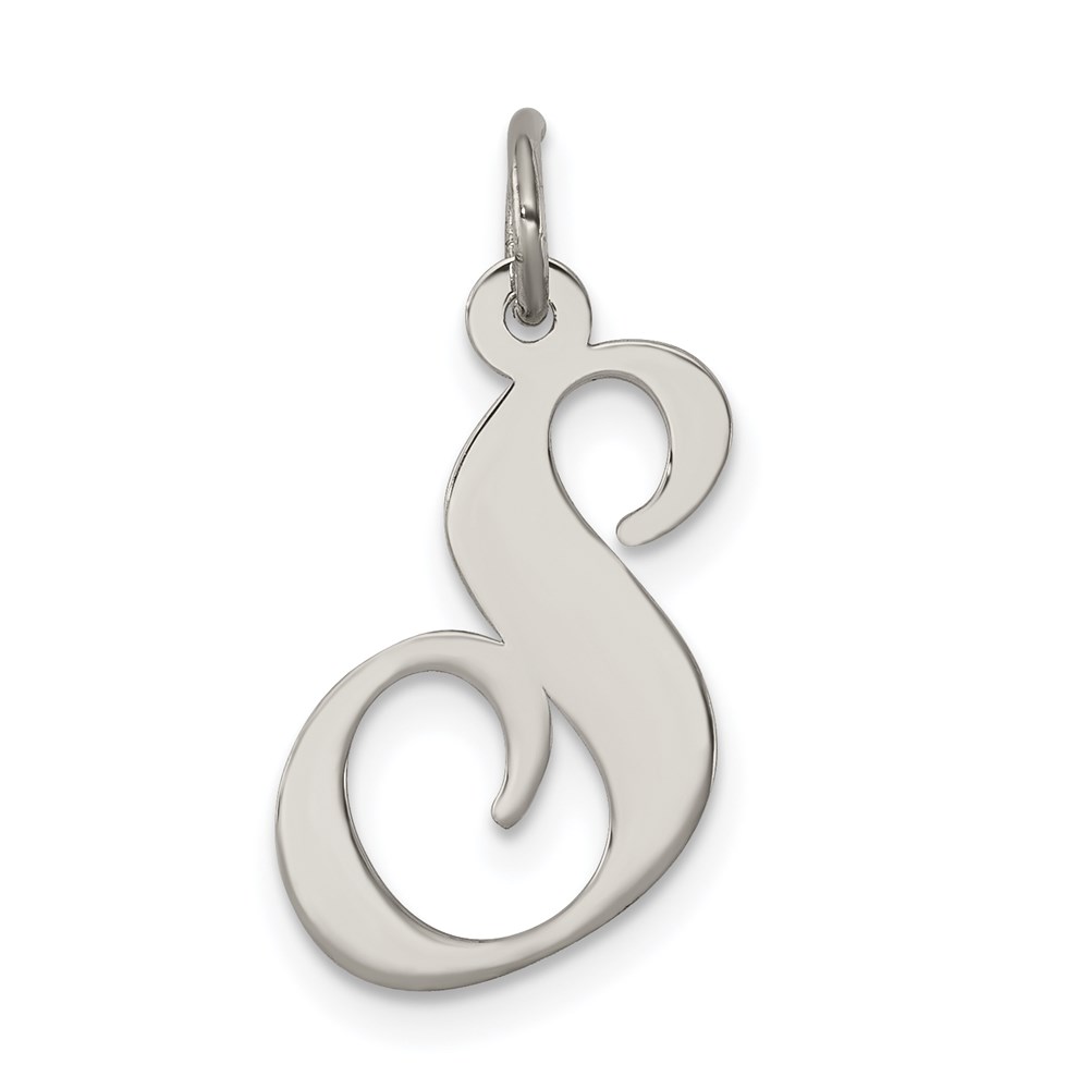 Sterling Silver, Ella Collection Medium Fancy Script Initial Pendant