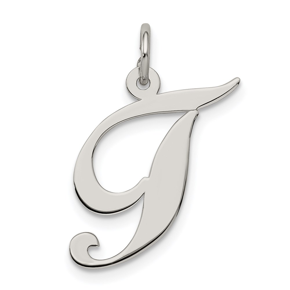 Sterling Silver, Ella Collection Fancy Script Initial T Pendant