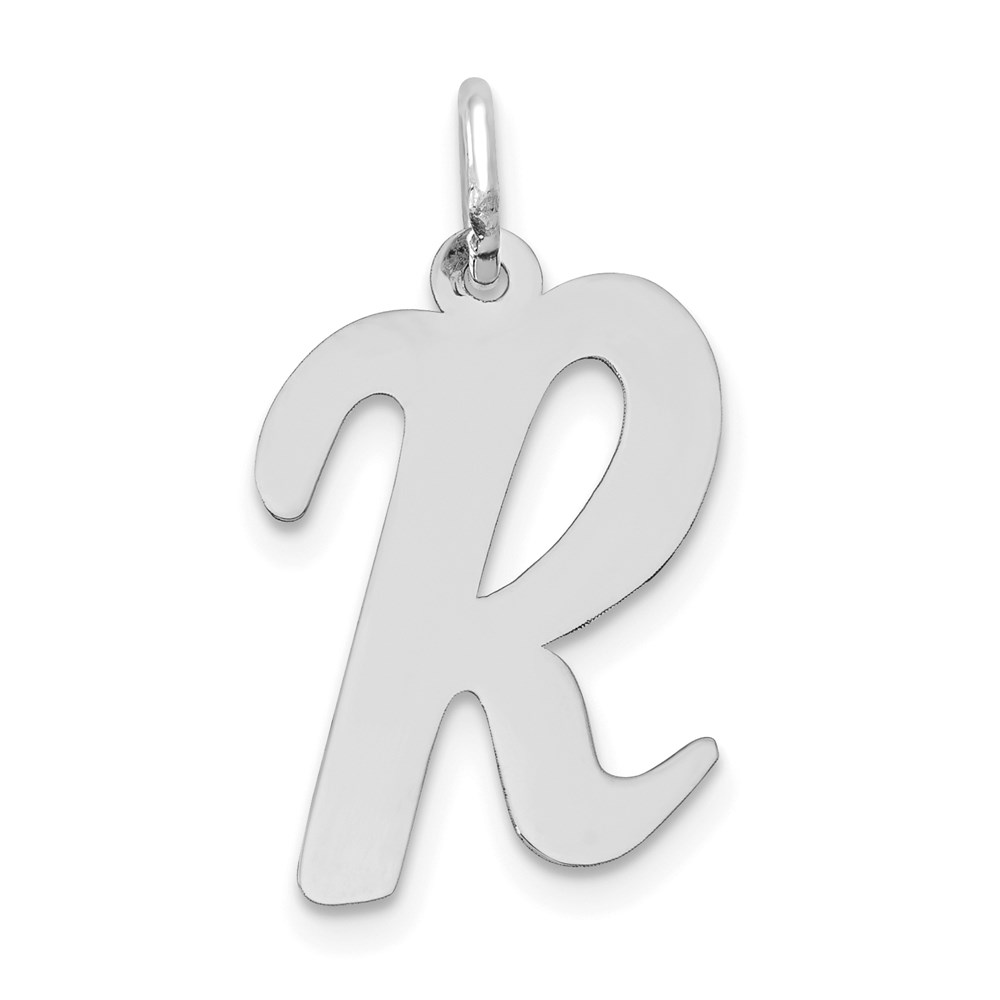 14k White Gold, Madison Collection LG Classic Script Initial R Pendant