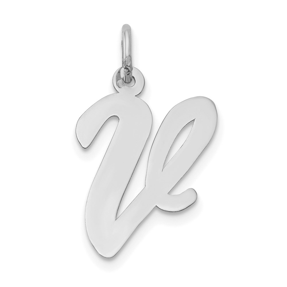 14k White Gold, Madison Collection LG Classic Script Initial V Pendant