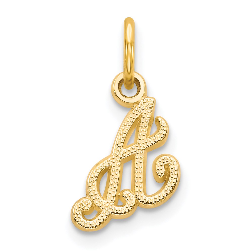 The Sadie 14k Yellow Gold Mini Satin Script Initial Charm, Letter A