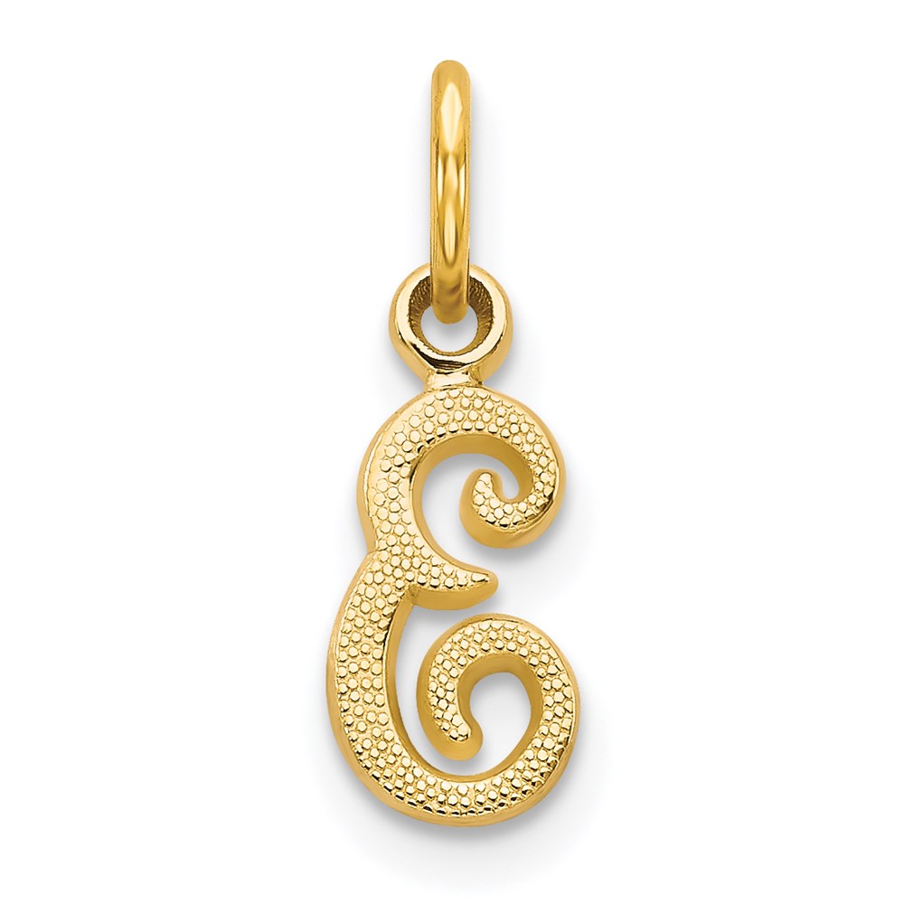The Sadie 14k Yellow Gold Mini Satin Script Initial Charm, Letter E