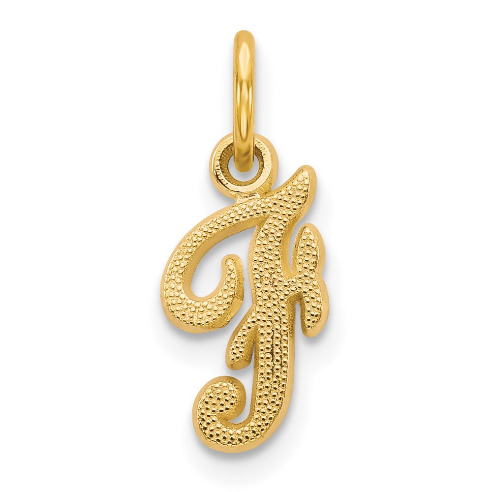The Sadie 14k Yellow Gold Mini Satin Script Initial Charm, Letter F