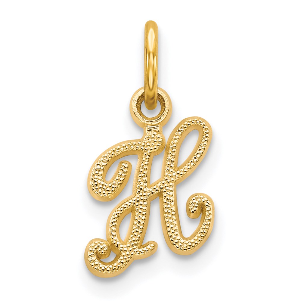 The Sadie 14k Yellow Gold Mini Satin Script Initial Charm, Letter H
