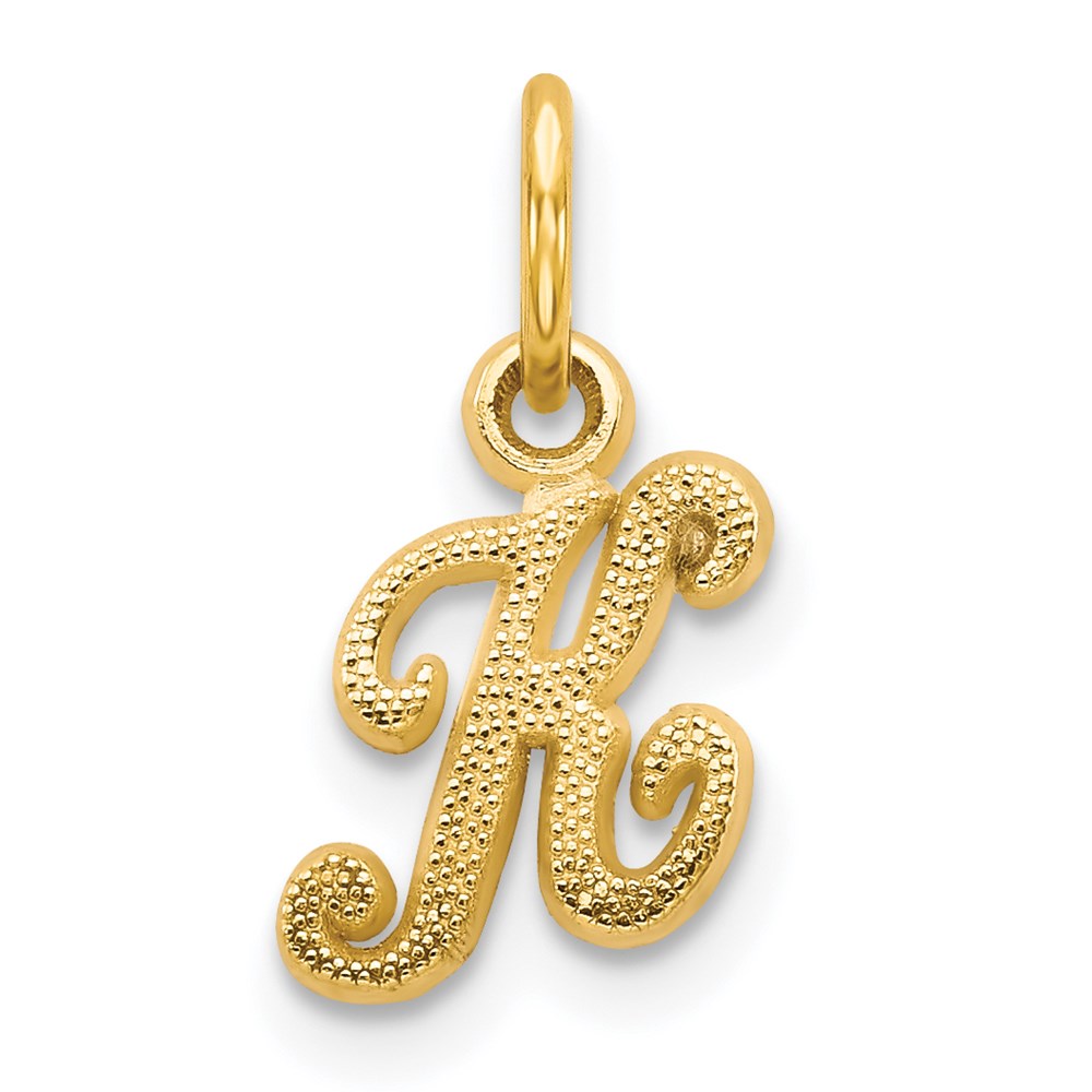 The Sadie 14k Yellow Gold Mini Satin Script Initial Charm, Letter K