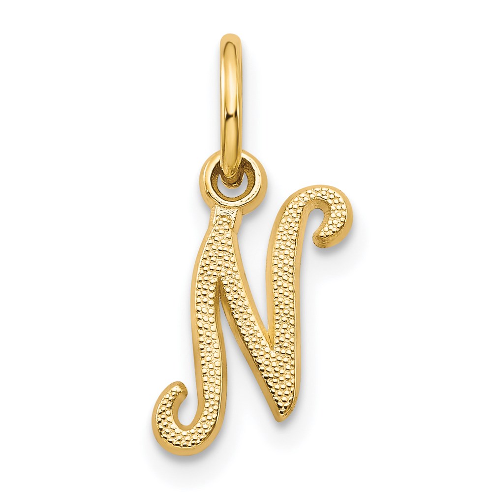 The Sadie 14k Yellow Gold Mini Satin Script Initial Charm, Letter N