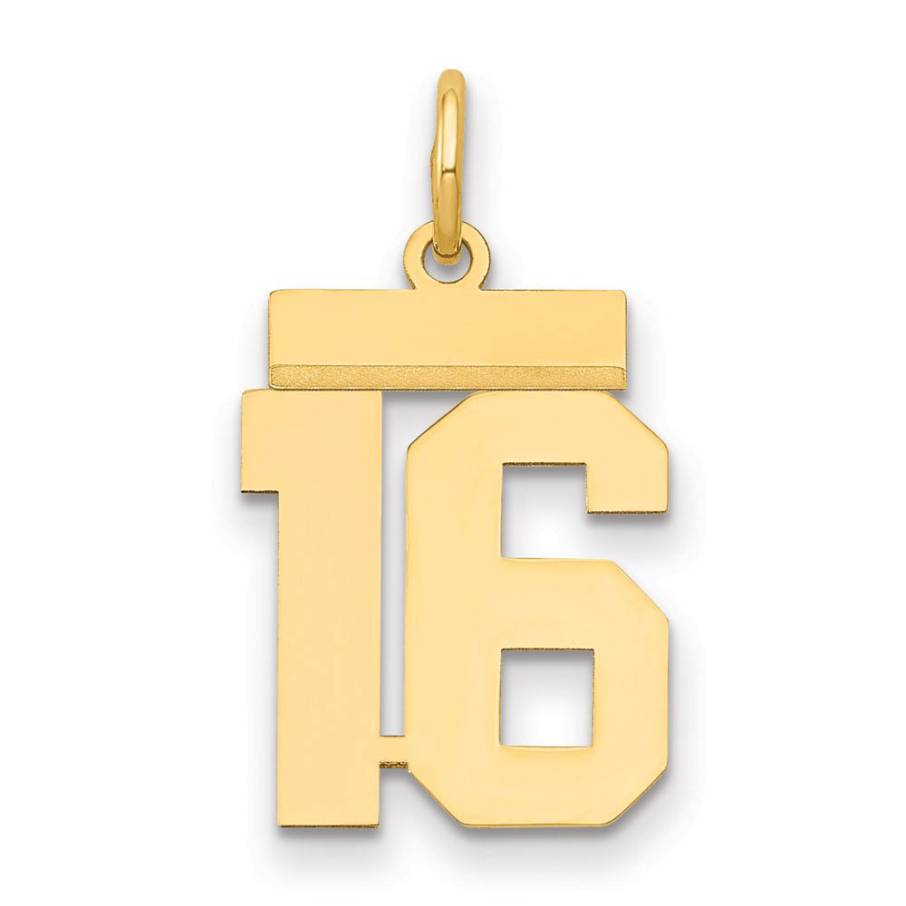 14k Yellow Gold, Athletic Collection, Polished Number 16 Pendant