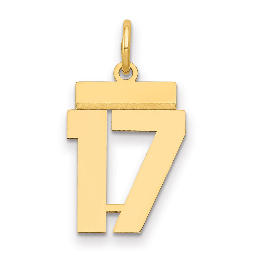 14k Yellow Gold, Athletic Collection, Polished Number 17 Pendant