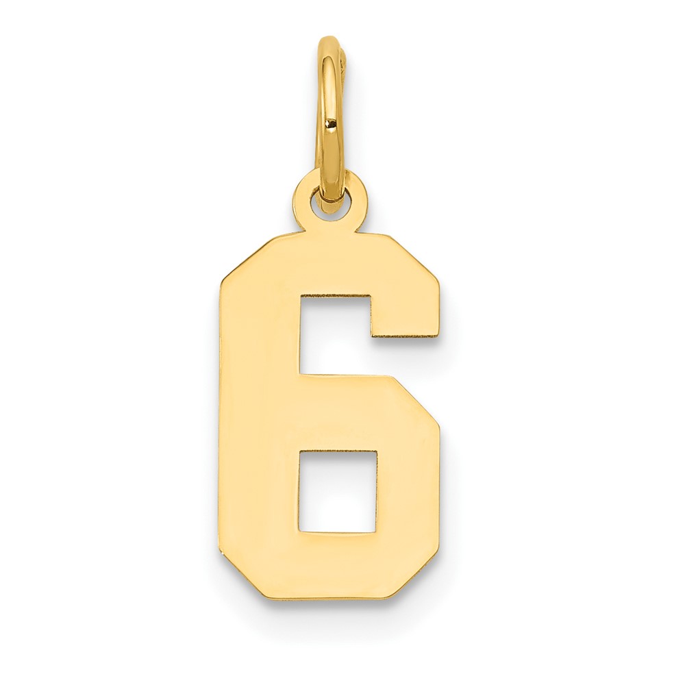 14k Yellow Gold, Athletic Collection, Polished Number 6 Pendant