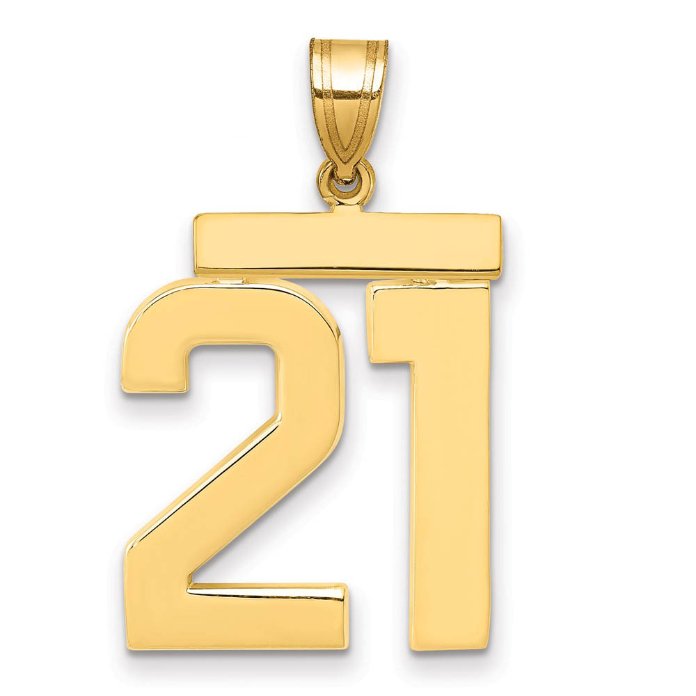 14k Yellow Gold, Athletic Collection, Polished Number 21 Pendant