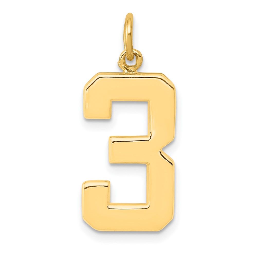 14k Yellow Gold, Athletic Collection, Polished Number 3 Pendant
