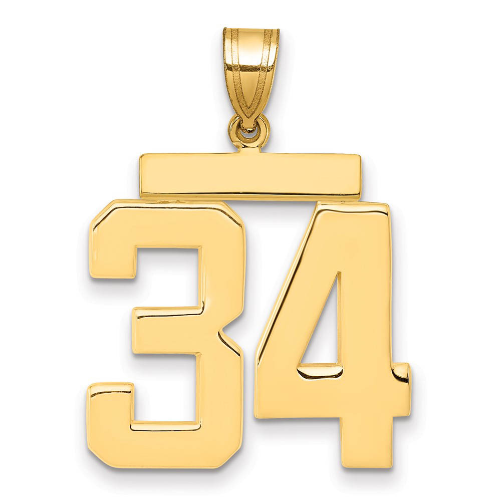 14k Yellow Gold, Athletic Collection, Polished Number 34 Pendant