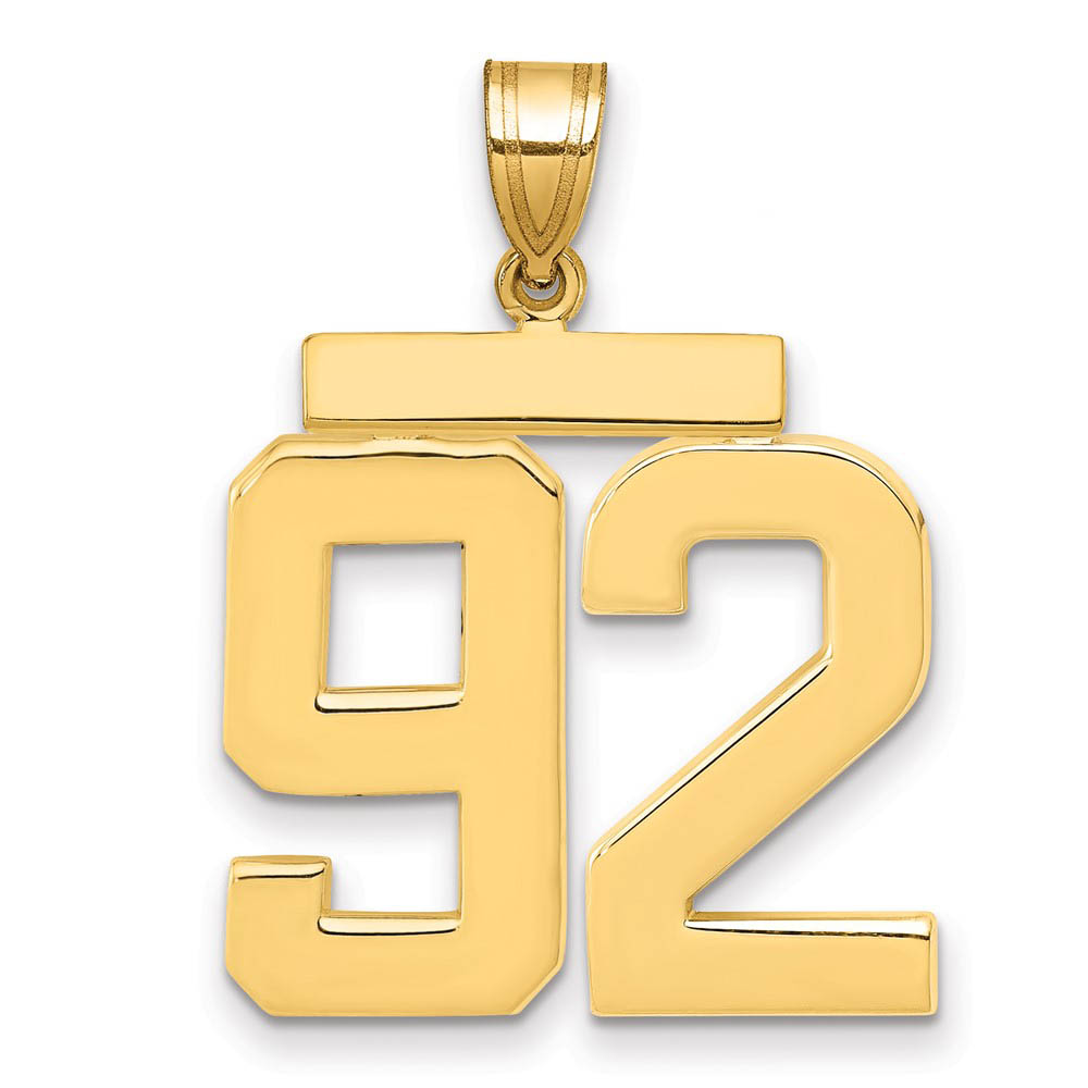14k Yellow Gold, Athletic Collection, Polished Number 92 Pendant