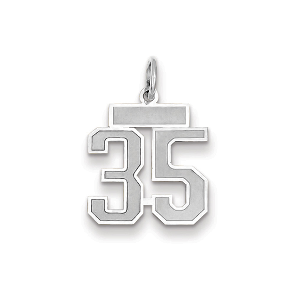 14k White Gold, Jersey Collection, Small Number 35 Pendant