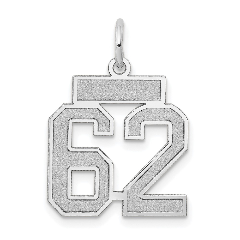 14k White Gold, Jersey Collection, Small Number 62 Pendant