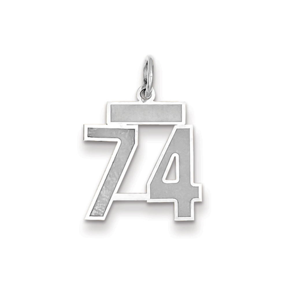 14k White Gold, Jersey Collection, Small Number 74 Pendant