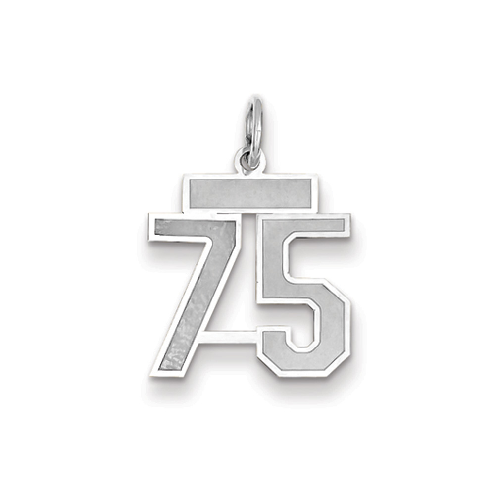 14k White Gold, Jersey Collection, Small Number 75 Pendant