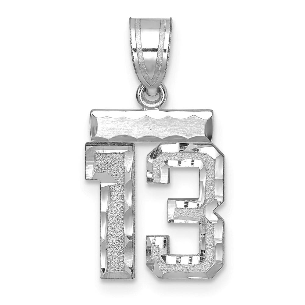 14k White Gold, Varsity Collection, D/C Pendant, Number 13