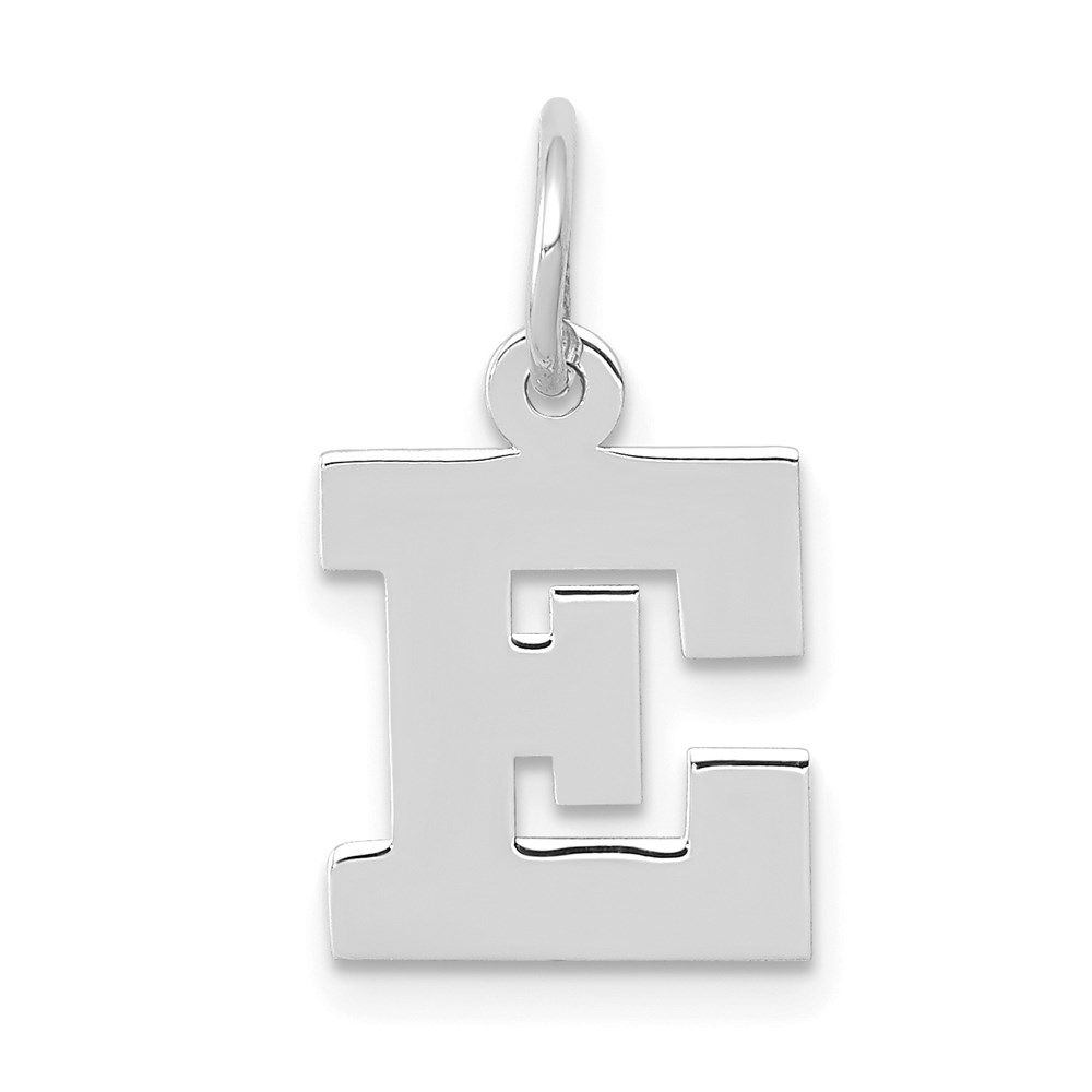 14k White Gold, Amanda Collection, Block Style Initial E Pendant