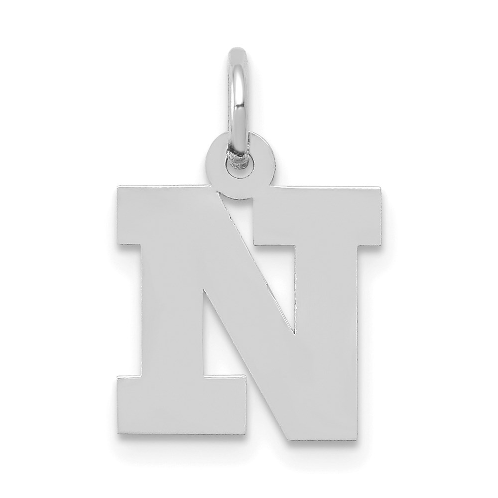 14k White Gold, Amanda Collection, Block Style Initial N Pendant
