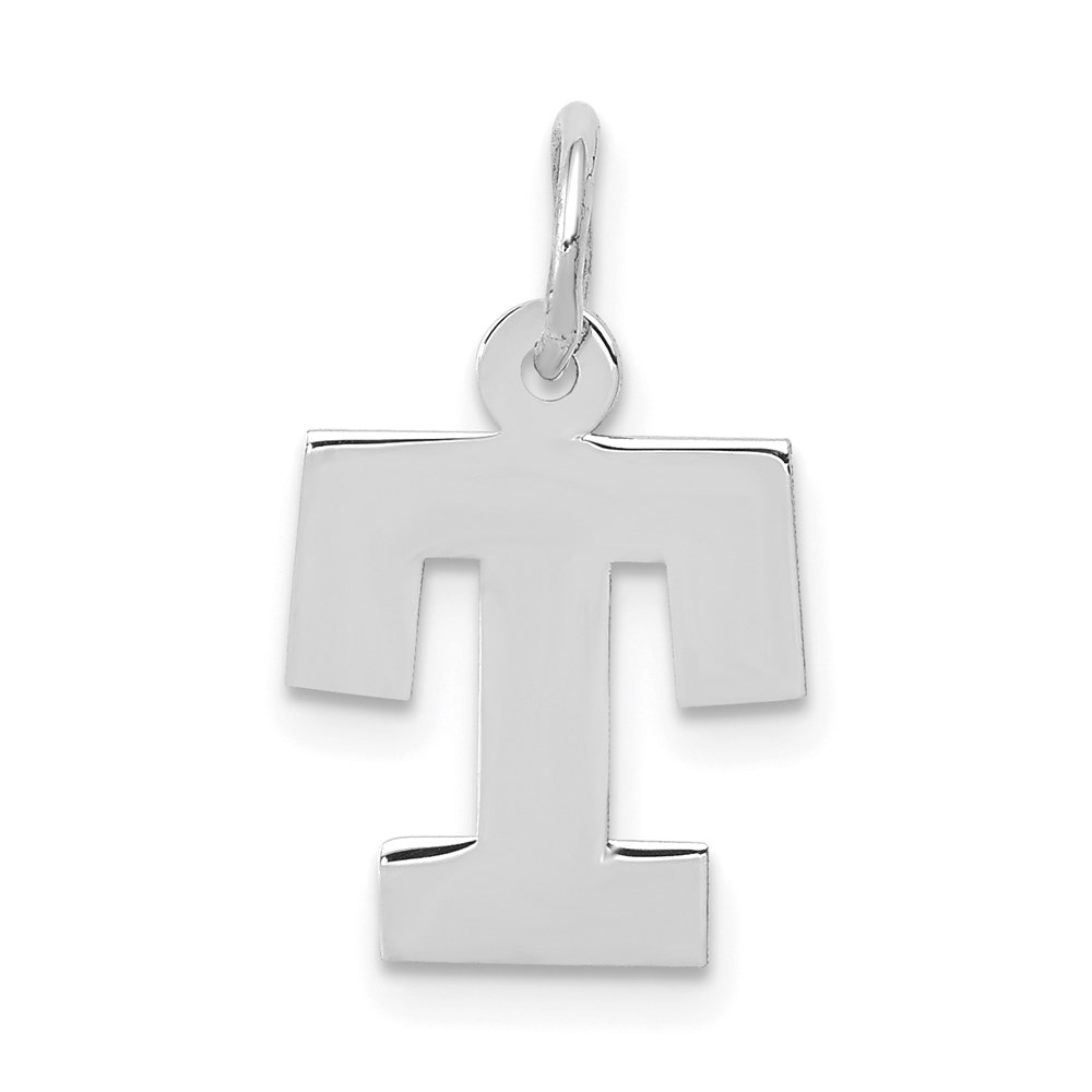 14k White Gold, Amanda Collection, Block Style Initial T Pendant
